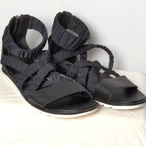 Black Ruched Strap Flatform Ella II Gladiator Sandal US 10 (SOREL)